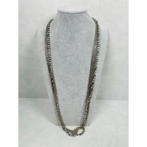 Cara NY Necklace Layered Chain Rhinestone Prong Set Silver Tone 38" Jewelry